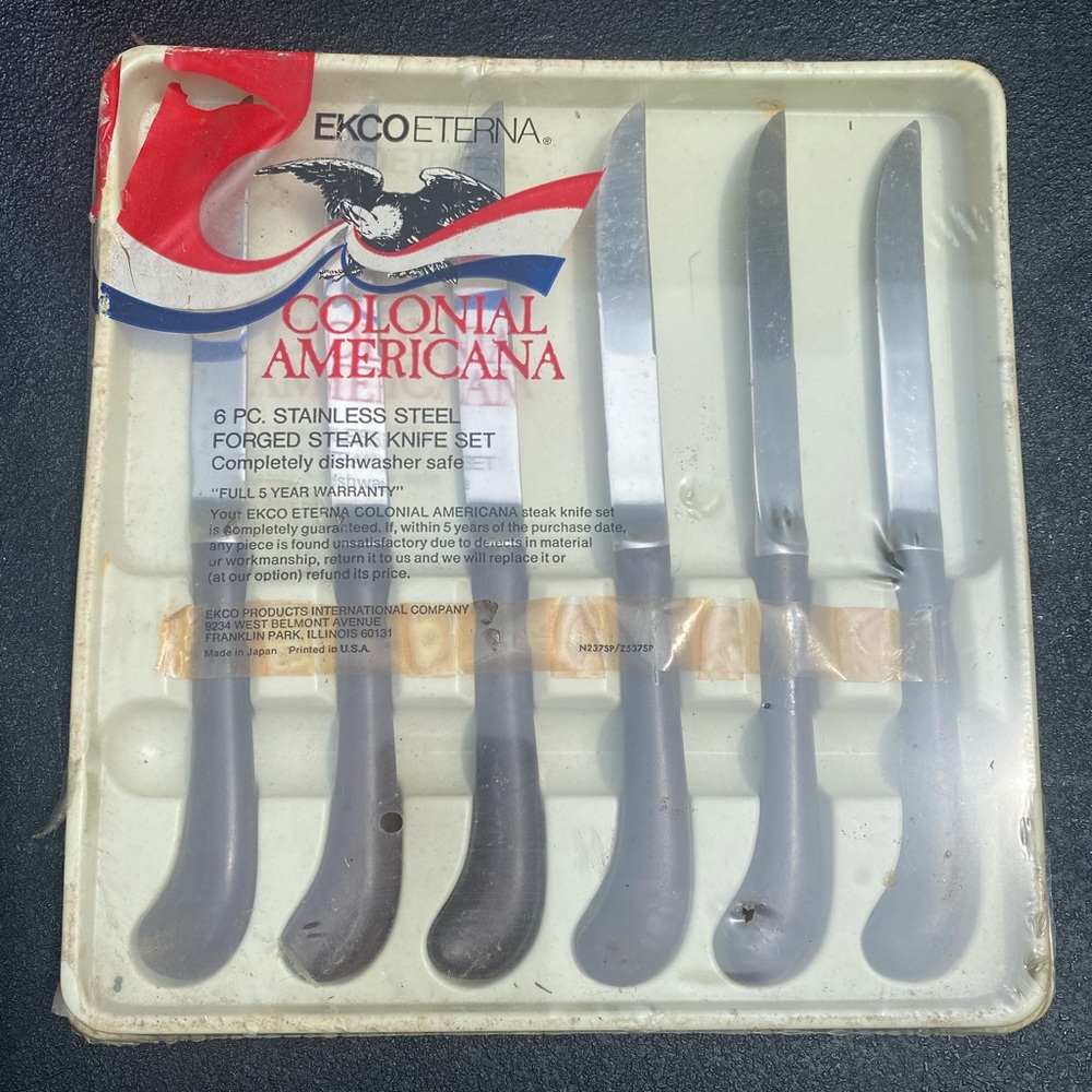 Ekco Eterna Colonial Americana Stainless Steel Forged Steak Knife Set-NEW